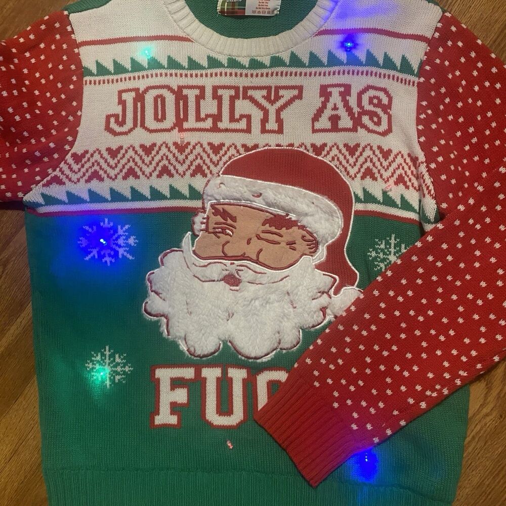 Spencer’s Ugly Christmas Sweater Large LIGHTS UP Dirty Santa Novelty Gift